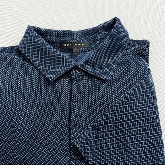 Robert Barakett Creston Micropattern Jacquard Polo Sz. XL Navy Blue Short Sleeve - Picture 6 of 12